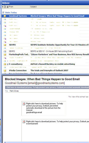 Goodmail email invitation is unreadable in preview pane